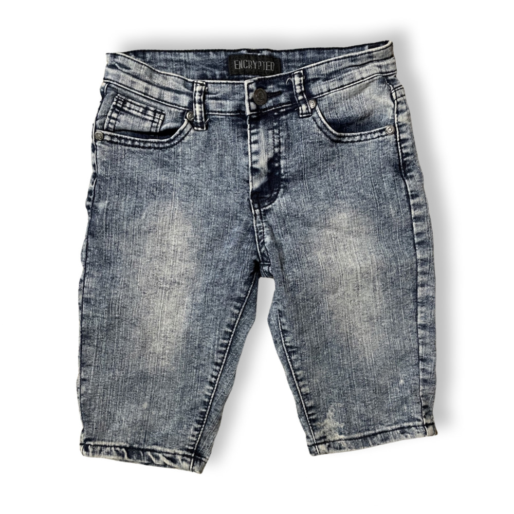 Pre- Owned Encrypted Blue Acid Wash Denim Kids Shorts Size 7